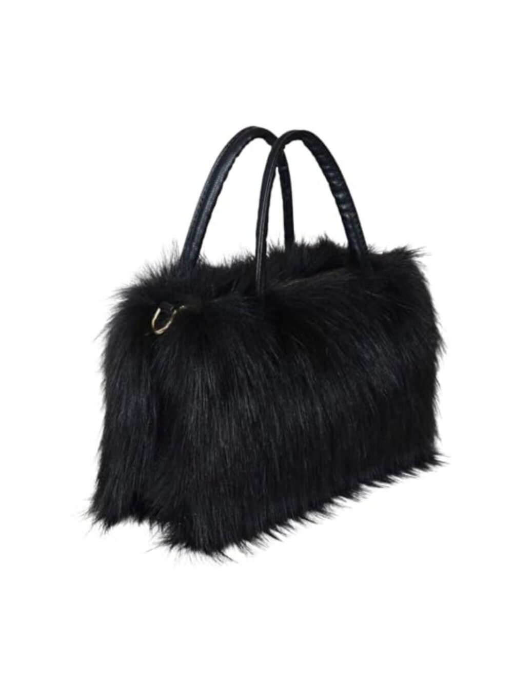 Faux Fur Crossbody Tote Bag with Leather Handles Adjustable Strap